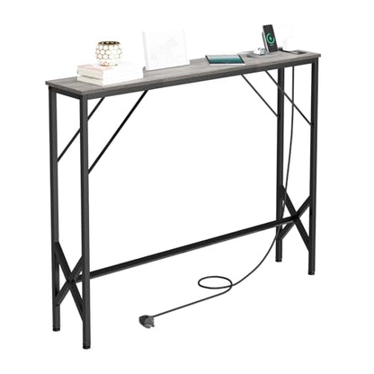 Console Table, Skinny Entryway Table with Fast-Charging Station, Narrow Long Sofa Table, Behind Slim Couch Table for Entrance, Hallway, Living Room Decor ST-GY100-1
