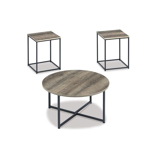 Brown and black wood grain 3 piece table set, view 2