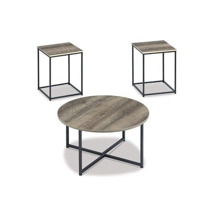 Brown and black wood grain 3 piece table set, view 2