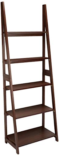5-Tier Ladder Bookshelf Storage Organizer, Solid Rubberwood Frame, view 2