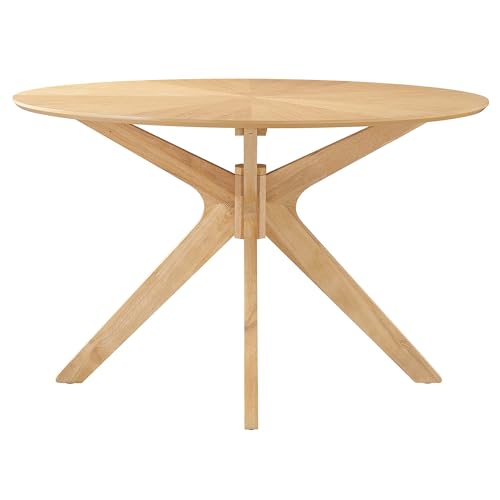Crossroads 47Inch Round Dining Table Solid Wood Oak Finish Modern Kitchen Room Entertaining Home Furniture Quality Stylish Elegant Durable Refined Versatile