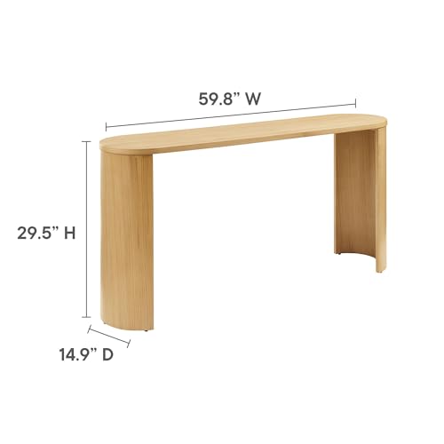 Aspect 60 Inch Oval Console Table in Oak with Reversible Arched Legs - Modern Oval Wood Narrow Entryway Table - Curved Profile Design Thin Sofa Table for Hallway or Living Room