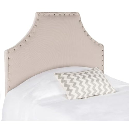 Safavieh Denham Taupe Linen Upholstered Headboard - Silver Nailhead (Twin)