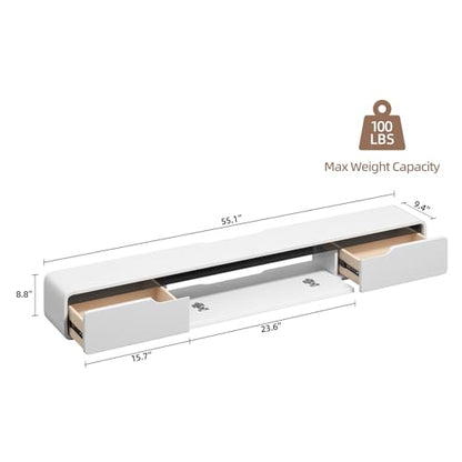 Floating TV Stand with 1 Door and 2 Drawers, 55inch, White, view 3