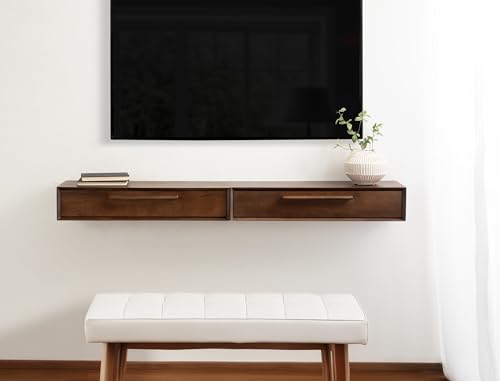 McCutcheon Mid-Century Floating Console Table for Entryway; 30 x 9 x 6; Walnut Brown; Decorative Transitional Floating Entryway Table for Use as Living Room Storage Wall Shelf