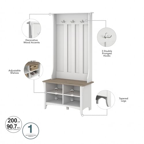 Salinas Hall Tree with Shoe Storage Bench in Shiplap Gray and Pure White, view 7