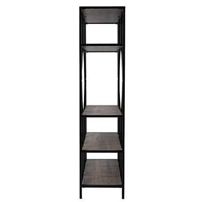 Tyberton 5-Tier Bookcase - Transitional Design, Natural Iron and Wood - Ideal for Living Room, Home Bar (HZ1119038)
