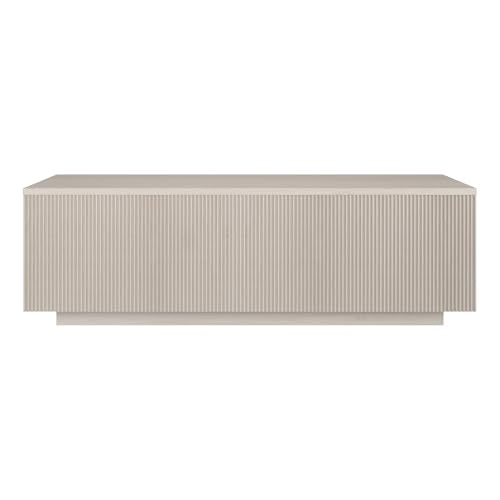 48" Fluted Rectangular Low-Profile Coffee Table with Ribbed Base for Living Room, Family Room, or Office, Beech White