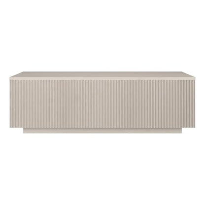 48" Fluted Rectangular Low-Profile Coffee Table with Ribbed Base for Living Room, Family Room, or Office, Beech White