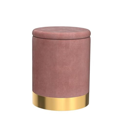 Velvet Storage Ottoman Multipurpose Footrest Stool with Metal Base Modern Round Vanity Stool Chair Ottoman Foot Stools Support 300 lbs Padded Seat for Living Room (Dusty Rose (Velvet))