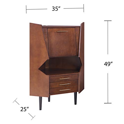 Larson Corner Storage Bar Cabinet, brown.