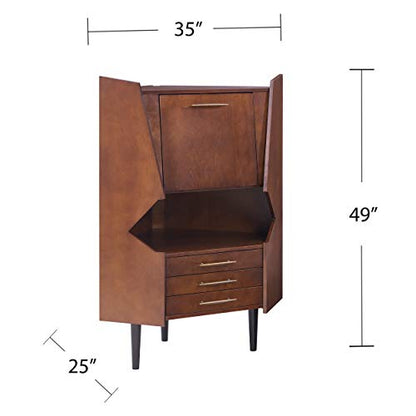 Larson Corner Storage Bar Cabinet, brown.