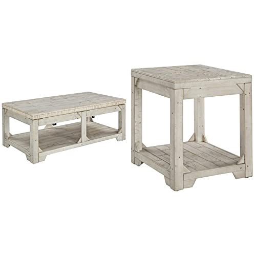 Whitewash farmhouse lift top coffee table and end table set, view 2