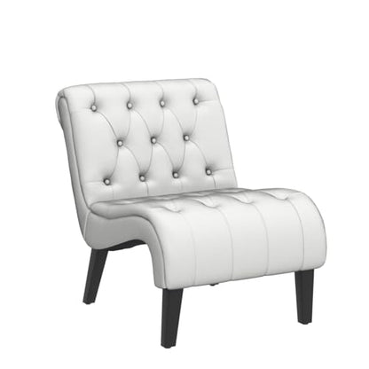 Cream White Frosted Velvet Tufted Accent Chair with Wood Legs | Wide Thick Cushion; Non-Slip Rubber Wood Legs; Ergonomic Back; Easy Assembly; For Living Room Bedroom