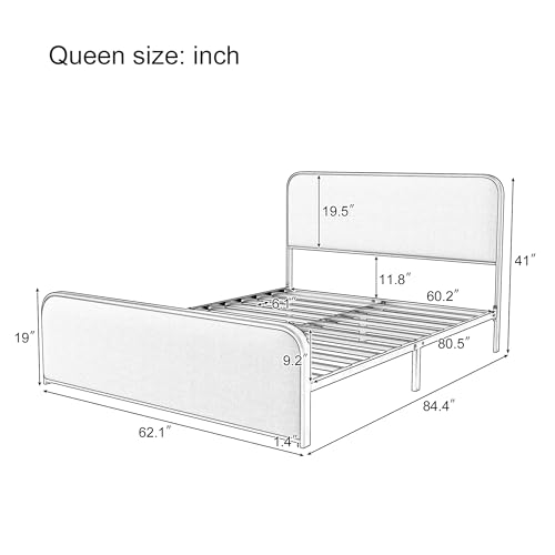 Metal Platform Bed King Size with Curved Upholstered Headboard and Footboard, view 4