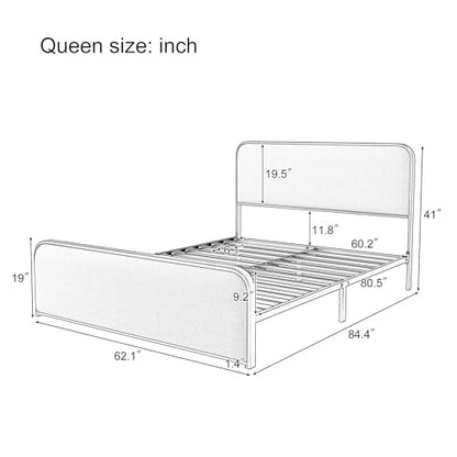Metal Platform Bed King Size with Curved Upholstered Headboard and Footboard, view 4
