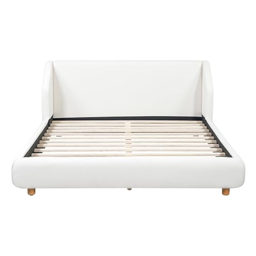 Astry Boucle Upholstered Queen Size Bed Frame with Wingback Headboard, view 6