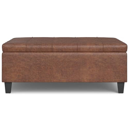 Harrison Large Coffee Table Storage Ottoman - 40 inch Wide Upholstered Vegan Leather Square Lift-Top Ottoman in Distressed Saddle Brown, Transitional Bench for Living Room with Sturdy Base