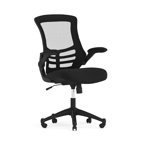 Kelista Mid-Back Swivel Office Chair with Adjustable Seat Height, Ergonomic Mesh Desk Chair with Flip-Up Armrests, Black