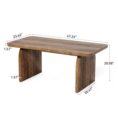 Farmhouse Coffee Table, 47 Inches Wooden Center Tables with Rounded Corners, Rectangular Living Room Tables, Modern Low Cocktail Tea Furniture for Living Room (Rustic Brown)
