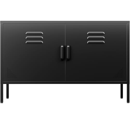 Black Metal Storage Cabinet with Doors and Shelves, view 4