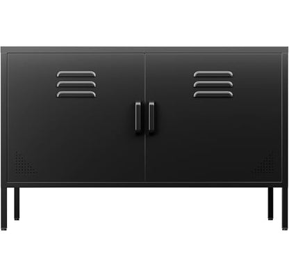 Black Metal Storage Cabinet with Doors and Shelves, view 4