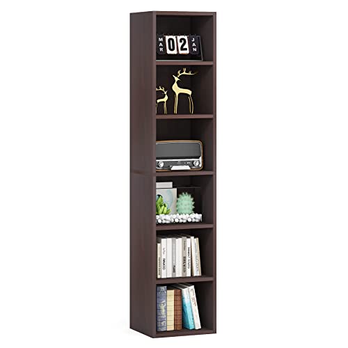 70.9 Inch Tall Narrow Bookcase, Corner Bookshelf 6 Tier Cube Display Shelf Storage Organizer for Small Space, Brown