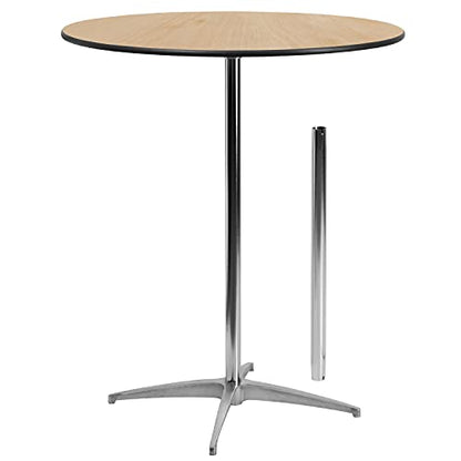 Lars 36'' Round Wood Cocktail Table with 30'' and 42'' Columns, Wood Bar Height Table for Commercial or Residential Use, Natural