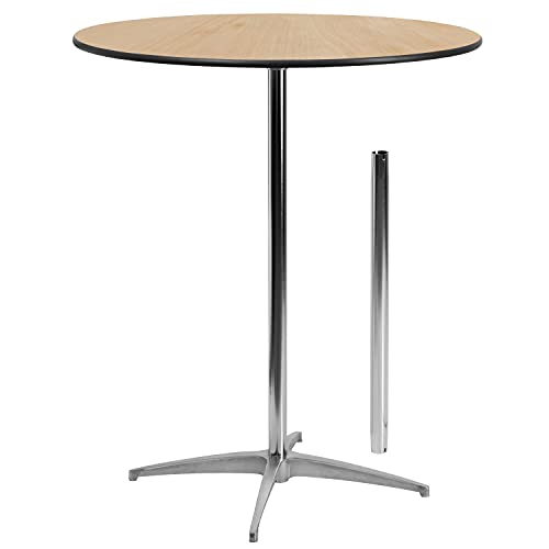 Lars 36'' Round Wood Cocktail Table with 30'' and 42'' Columns, Wood Bar Height Table for Commercial or Residential Use, Natural