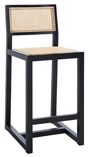 SAFAVIEH Home Collection Seika Black and Natural Rattan 25-inch Counter Stool