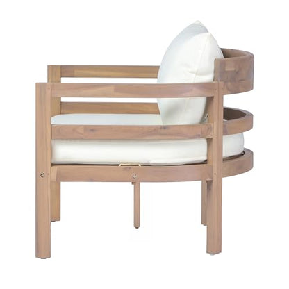 Alger Acacia Wood Lounge Chair Outdoor with Removable Cushion, Solid Wood Patio Accent Chair with Cushion, Patio Furniture Set Sofa Chair, Light Teak+Beige