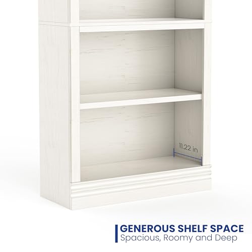 72 in Tall Bookcase, 31.3 in Wide Floor Standing Bookshelf, Open Storage 5-Shelf Bookshelves, Cream White Large Indoor Furniture for Home Office School Library Living Room Bedroom