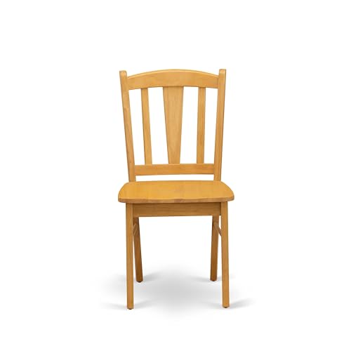 DLC-OAK-W Dublin Dining Chairs - Slat Back Wooden Seat Chairs, Set of 2, Oak