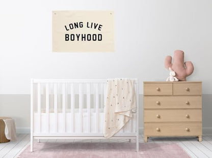 Long Live Boyhood Hanging Flag 20X30 Banners Black Canvas Wall Decor Art Sign Boys Room Boy Bedroom Banner Toddler Playroom Baby Kids Nursery Fabric Flags Tapestry