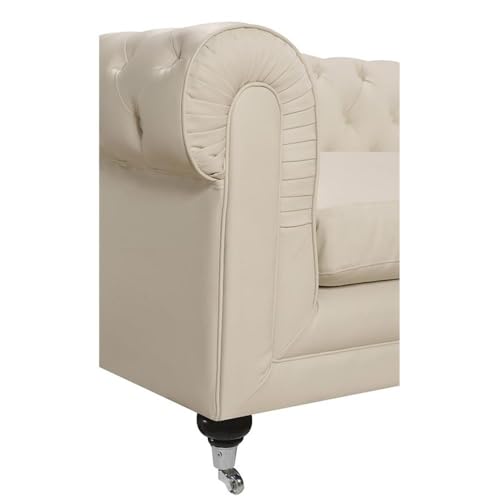 Amery Tufted Sofa, Bonded Leather, French Ivory