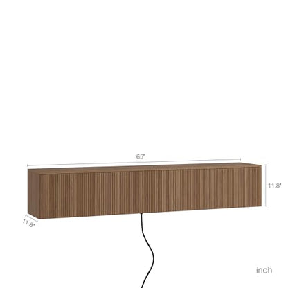 65" Floating TV Stand Wall Mounted with 16 Color LEDs & Power Outlets for TVs, view 3