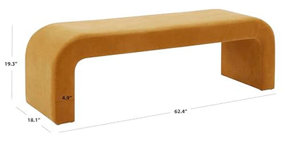 SAFAVIEH Couture Collection Caralynn Butterscotch Velvet Upholstered Curved Waterfall Bench (Fully Assembled)