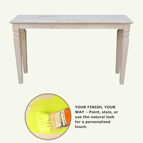 Java Console Table, Solid Real Wood, Sturdy Parawood, Living Room/Family Room/Entryway, 50LBS capacity, 52"W x 16"D x 30"H, Paint/Stain Ready, Unfinished