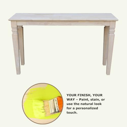 Java Console Table, Solid Real Wood, Sturdy Parawood, Living Room/Family Room/Entryway, 50LBS capacity, 52"W x 16"D x 30"H, Paint/Stain Ready, Unfinished