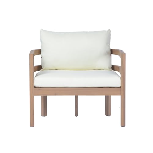 Alger Acacia Wood Lounge Chair Outdoor with Removable Cushion, Solid Wood Patio Accent Chair with Cushion, Patio Furniture Set Sofa Chair, Light Teak+Beige