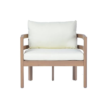 Alger Acacia Wood Lounge Chair Outdoor with Removable Cushion, Solid Wood Patio Accent Chair with Cushion, Patio Furniture Set Sofa Chair, Light Teak+Beige