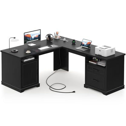 59" L Shaped Office Desk with Drawers & Storage, File Cabinet, view 2