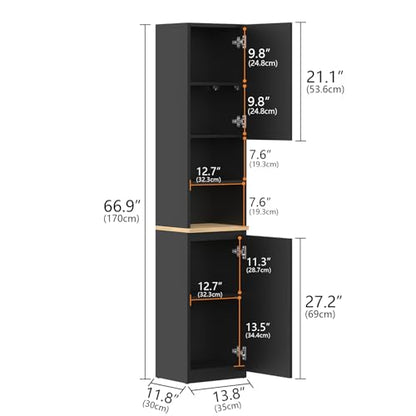 67" Tall Bathroom Storage Cabinet with 2 Doors, Black, view 3