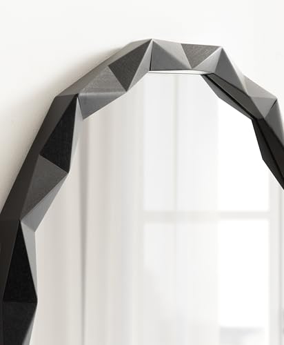 Endicott Modern Geometric Round Wall Mirror; 26 Inch Diameter; Black; Transitional Faceted Wood Circle Mirror for Use as Bathroom Mirror for Over Sink or Cute Nursery Mirror