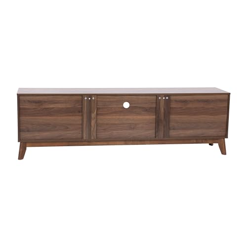 Hatfield Mid-Century Modern TV Stand For 65+ Inch TV's - Walnut Laminate Finish - 70 Inch Media Center - Adjustable Center Shelf - Soft Close Doors