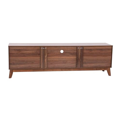 Hatfield Mid-Century Modern TV Stand For 65+ Inch TV's - Walnut Laminate Finish - 70 Inch Media Center - Adjustable Center Shelf - Soft Close Doors