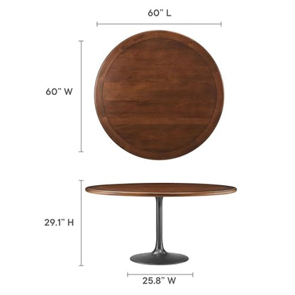 Lippa Pedestal 60Inch Round Dining Table Solid Wood Black Walnut Finish Modern Kitchen Room Entertaining Home Furniture Quality Stylish Elegant Durable Refined