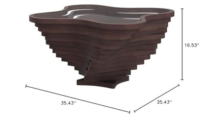 Papella Design Modern Coffee Table – Natural Walnut Veneer, Tempered Glass Top, Layered Wave Design, Rustic Wood, Contemporary Living Room Table, Luxury Home & Office Decor, Mesa de Centro para Sala.