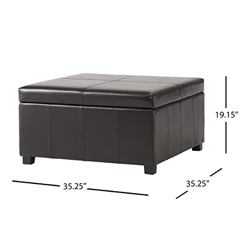 Living Berkeley Brown Leather Square Storage Ottoman, Espresso