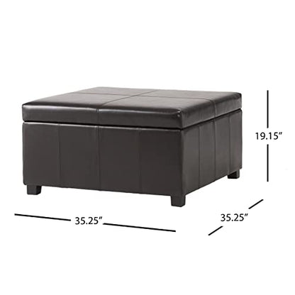 Living Berkeley Brown Leather Square Storage Ottoman, Espresso